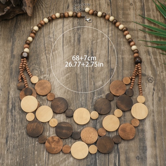 Elegantna jesenska ogrlica z lesenimi krogi