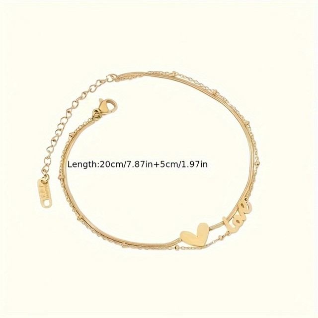 Zlata dvojna zapestnica za nogo LOVE srce