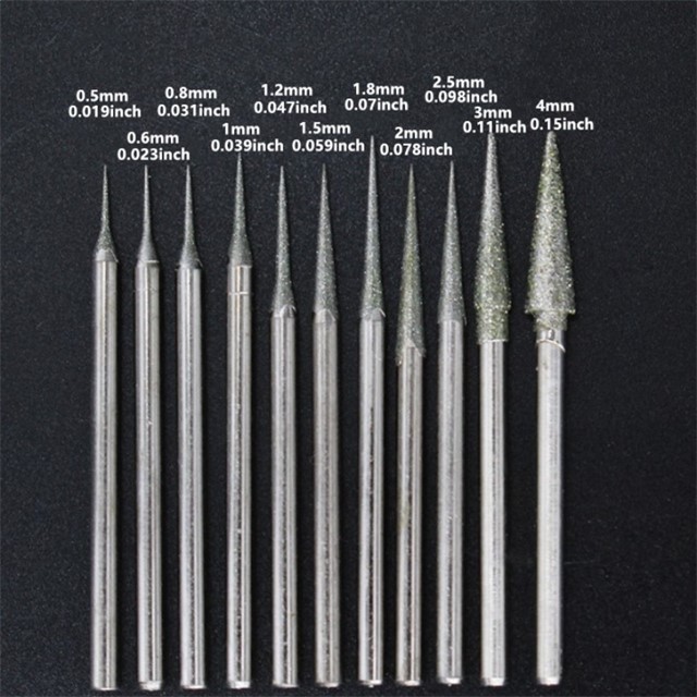 Diamantni brusni nastavki – set 11 kosov, 0,5 mm–4 mm