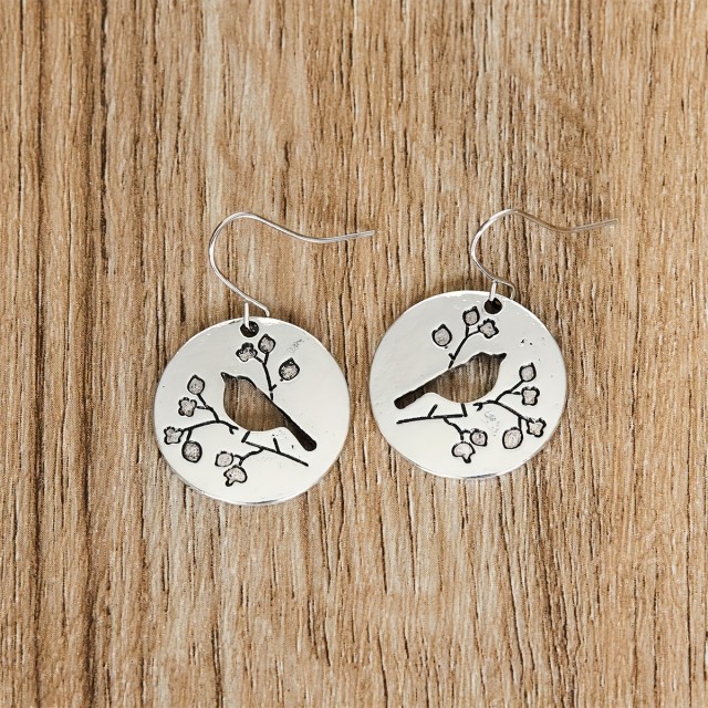 Vintage okrogli uhani s ptičko