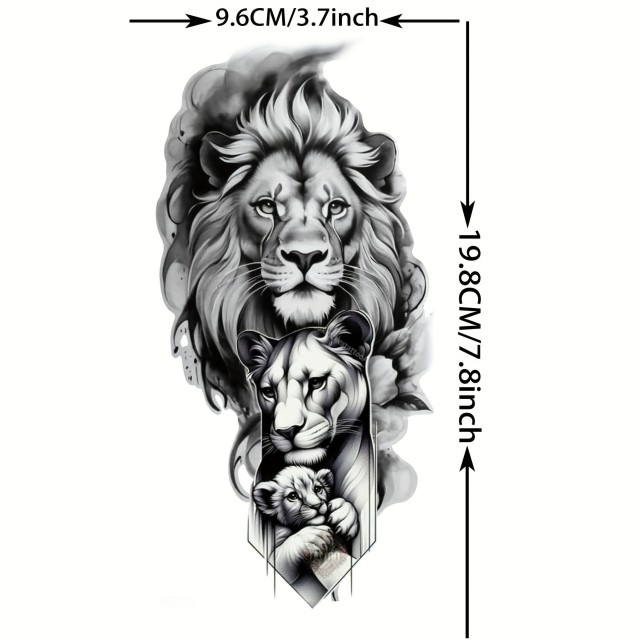 Moški tattoo vodoodporen z levjo družino