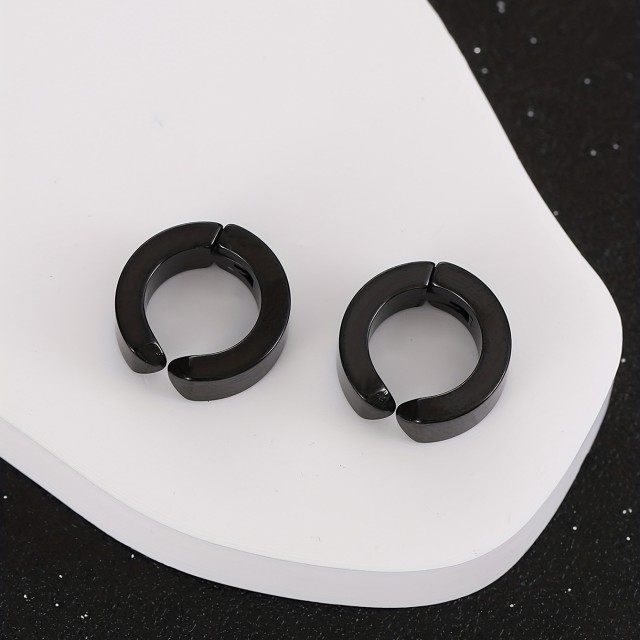 Moški okrogli uhani v črni ali srebrni barvi brez prebadanja