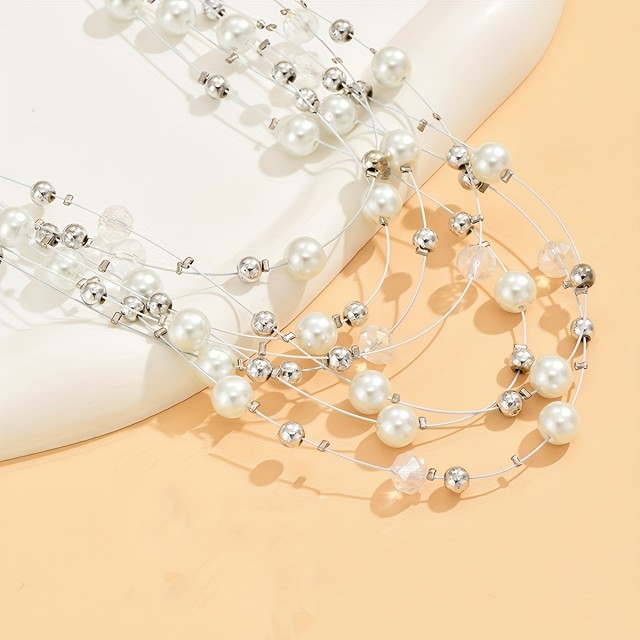 Ogrlica z nakitom iz umetnih biserov 3 barve