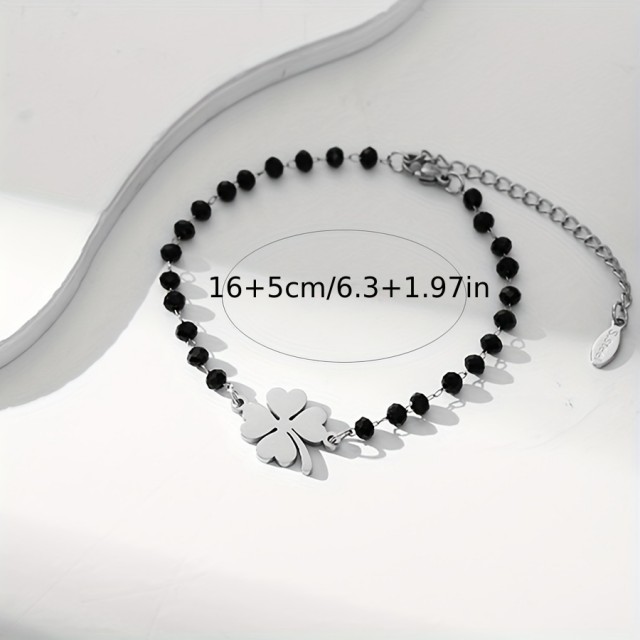 Minimalistična zapestnica iz nerjavečega jekla s štiriperesno deteljico