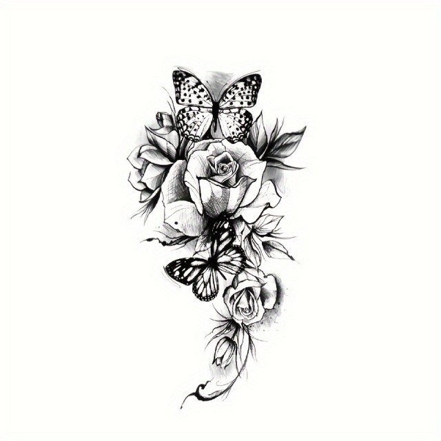 Začasna tattoo nalepka tetovaža z metulji in cvetjem
