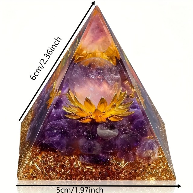 Orgonitna piramida z ametistom in lotosom 5 cm