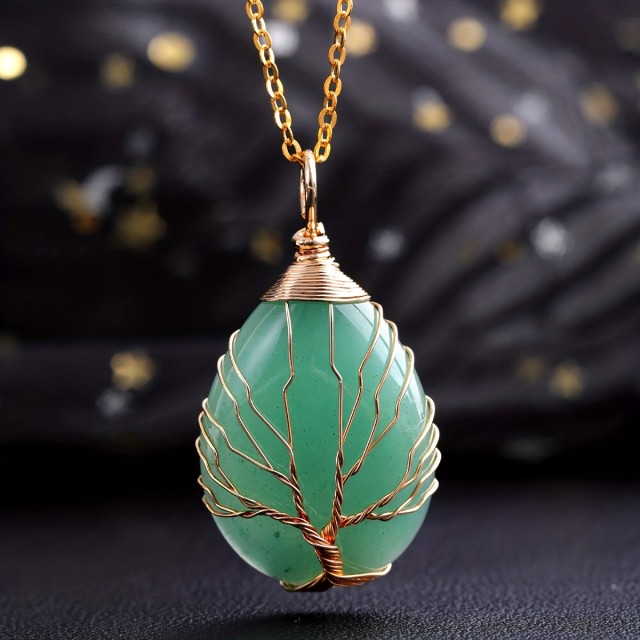 Ogrlica z naravnim kamnom in z življenjskim drevesom 