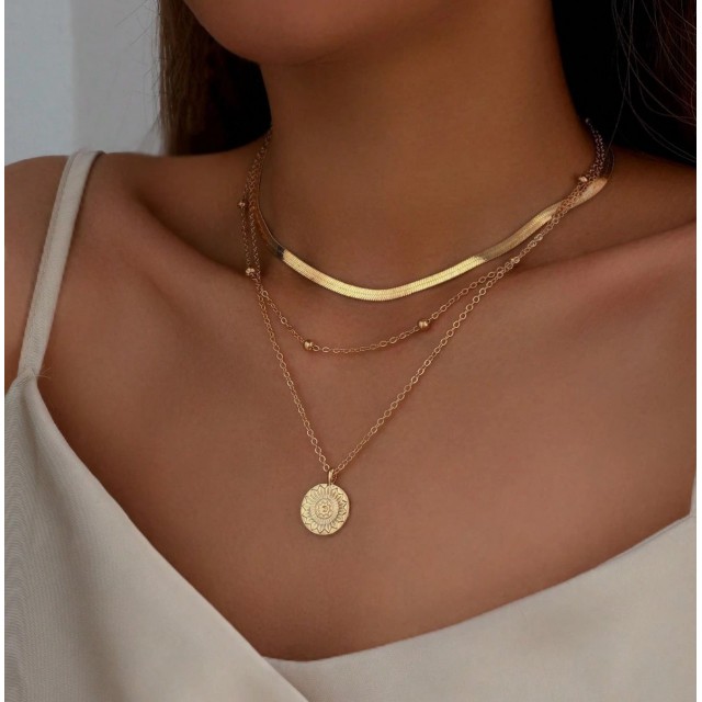 Verižica večdelna srebrna, sonček 2 barvi