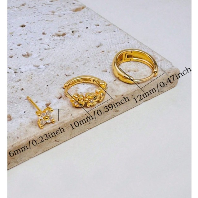 Komplet 3 uhanov v zlati barvi