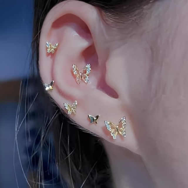 3 pari majhnih elegantnih uhanov v obliki metuljev