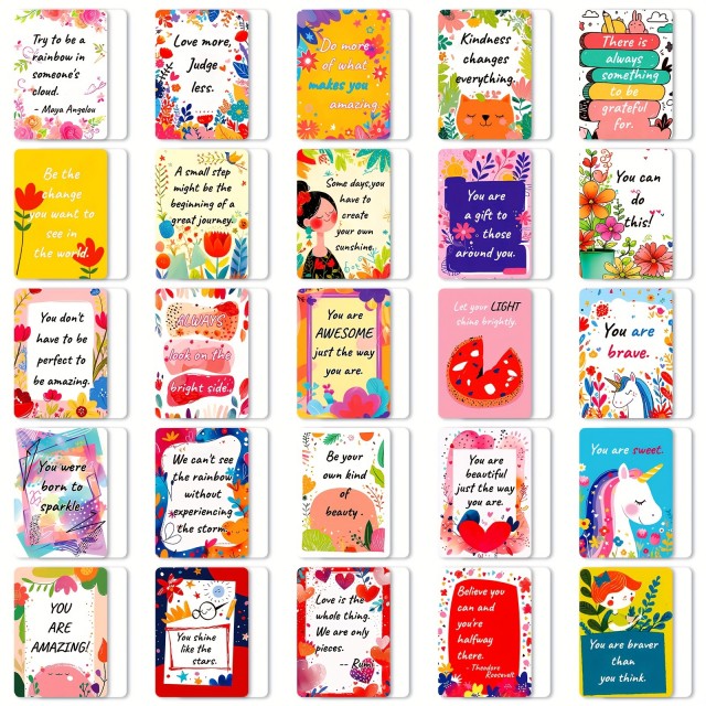 Komplet 50 kosov Zabavnih in Barvitih Kartic s Pozitivnimi Citati 