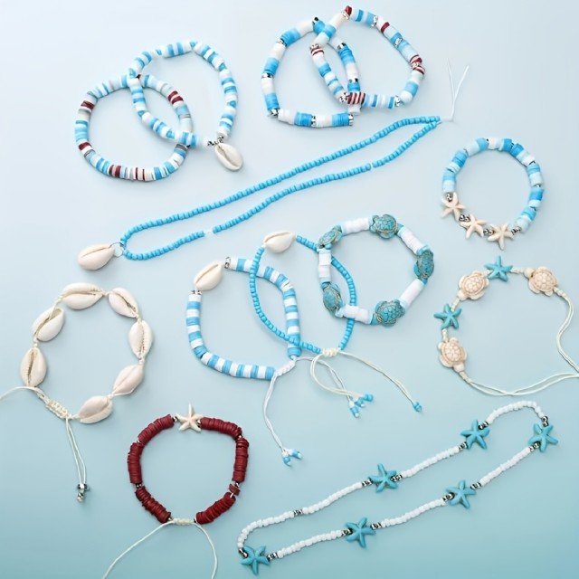 3200-delni komplet za izdelavo nakita, oceanska tema z naravnimi kamni in polimer kroglicami