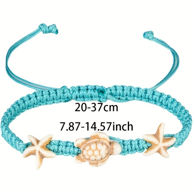 Turkzina boemska zapestnica za gleženj z morsko zvezdo in želvo