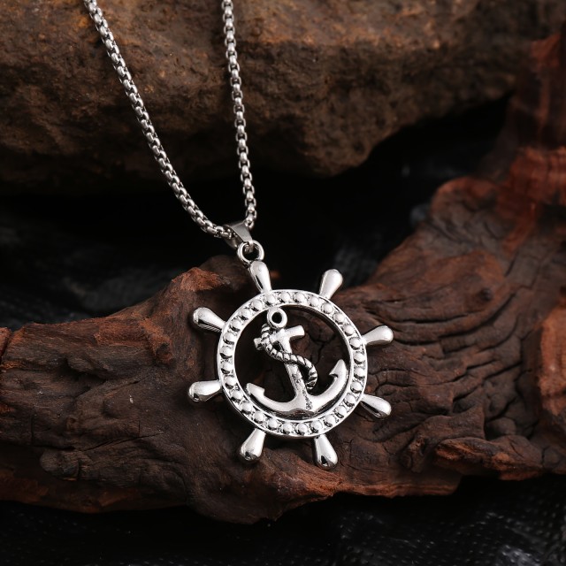 Moška verižica s sidrom in krmilom nerjaveča