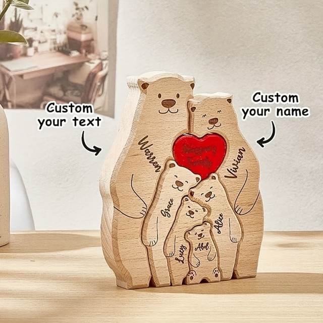 Personalizirana lesena medvedja sestavljanka VAŠA DRUŽINA