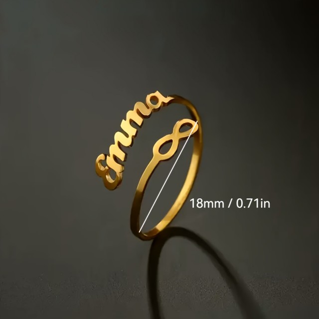 Personaliziran prstan z imenom in Infinity znakom - odprt prstan iz nerjavečega jekla