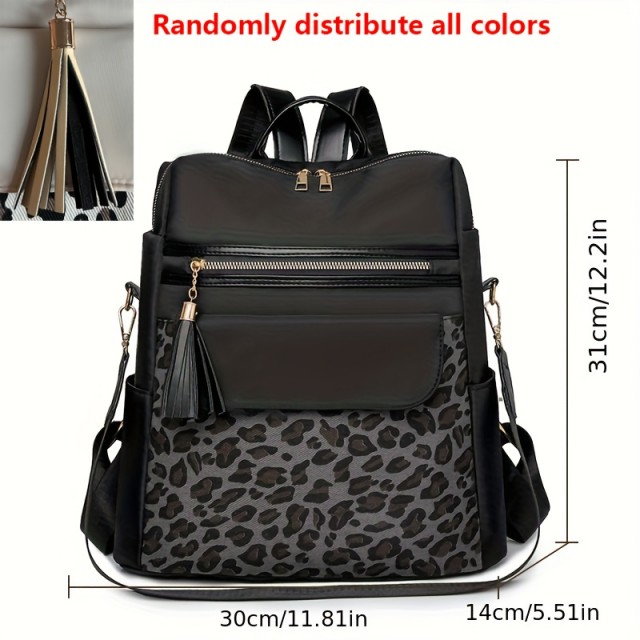 Elegantni nahrbtnik z leopardjim vzorcem in več žepi