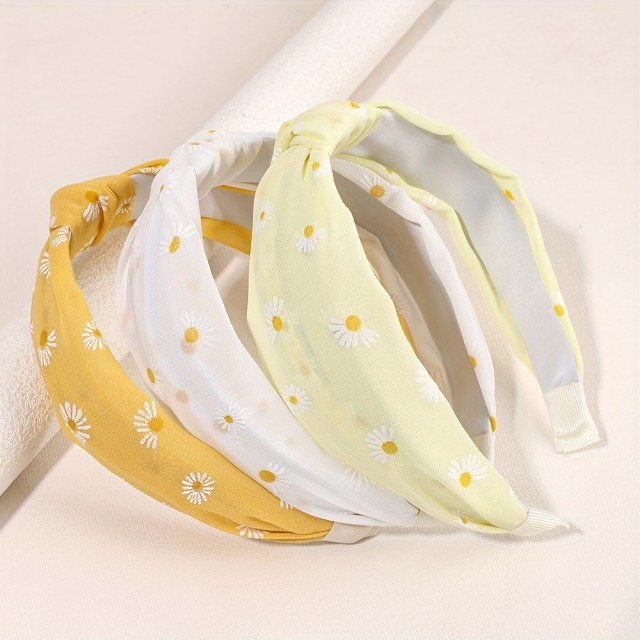 Komplet 3 boho obročov za lase z marjeticami