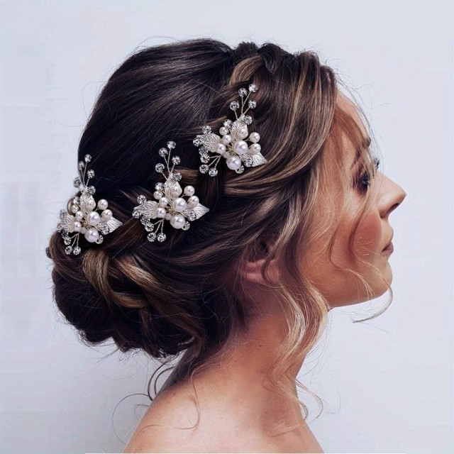 Komplet 3 poročnih lasnic s perlicami