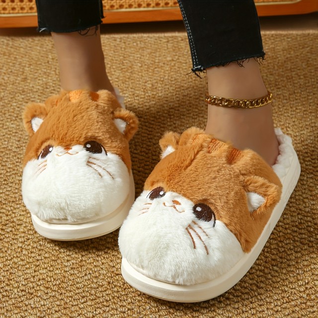 Prikupni mehki ženski hišni copatki z mucko