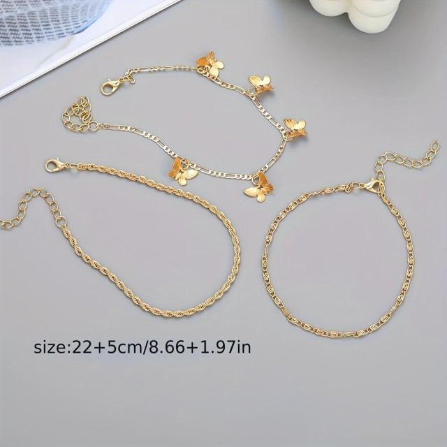 Komplet 3 zapestnic za nogo z majhnim metuljčkom