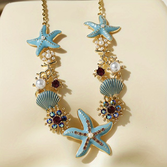 Ženska poletna ogrlica s školjkami in koralami