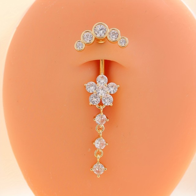 Piercing za popek z rožico in kamenčki