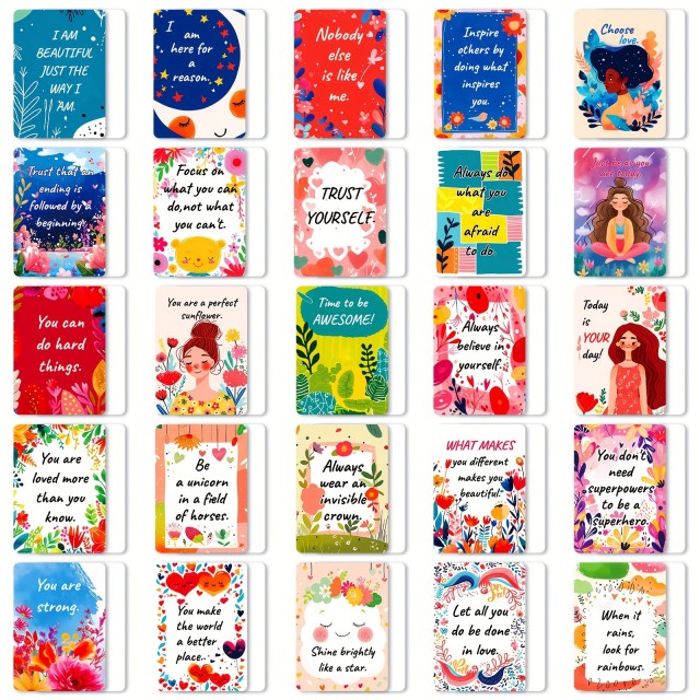 Komplet 50 kosov Zabavnih in Barvitih Kartic s Pozitivnimi Citati 