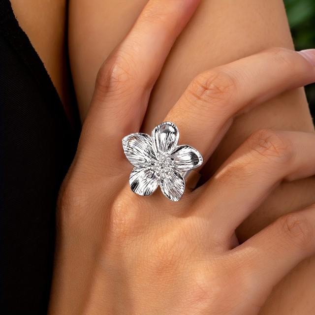 Ženski prilagodljiv prstan, preprost cvetni dizajn 2 barvi