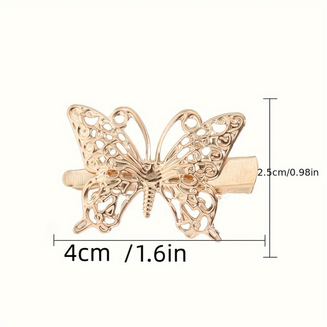 4 kosi srčkanih sponk za lase z zlatim metuljčkom