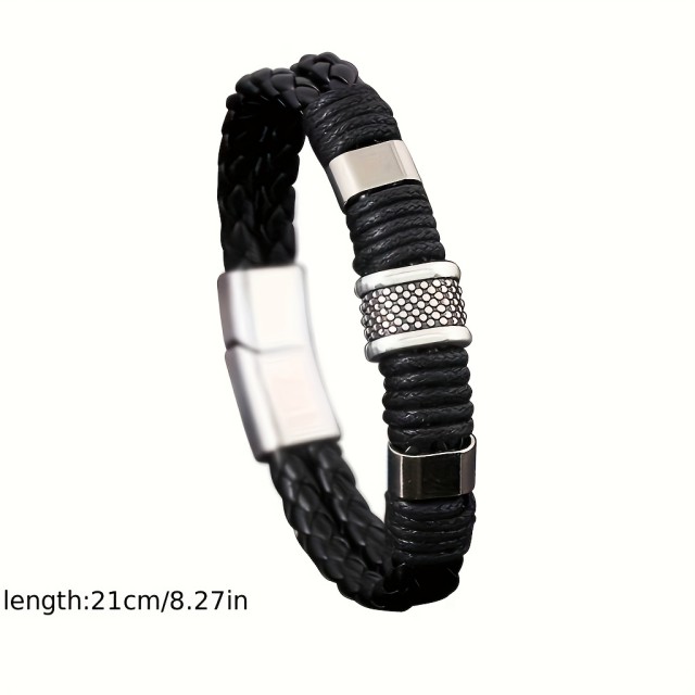 Moška pletena usnjena zapestnica s kovinskimi obročki