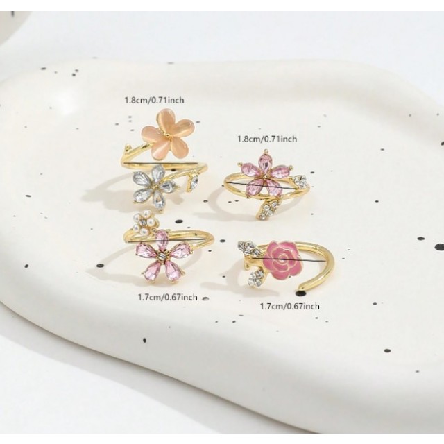 4 delni set prstanov z rožami v zlati barvi