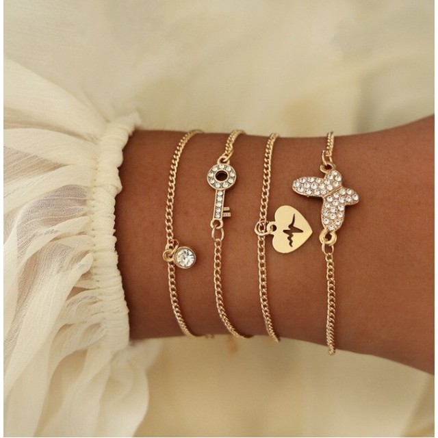 4 delni set zapestnic z metuljčkom, zlate barve