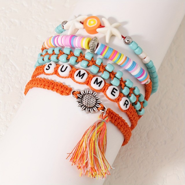 Komplet 5 barvitih poletnih zapestnic SUMMER