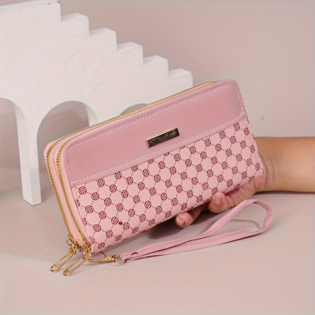 Roza ženska denarnica z geometrijskim potiskom