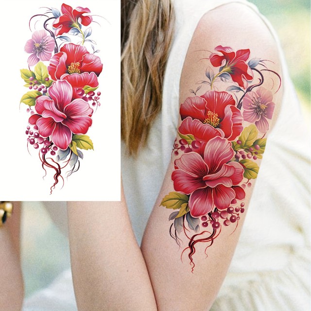 Vodoodporna tatu nalepka s 3D motivom pisanih cvetov