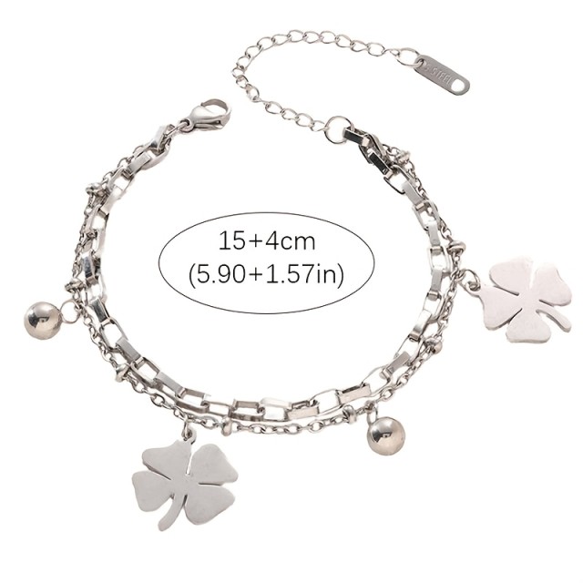 Elegantna zapestnica iz nerjavečega jekla z deteljicami