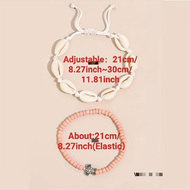 Komplet dveh zapestnic za nogo z želvo, marelična