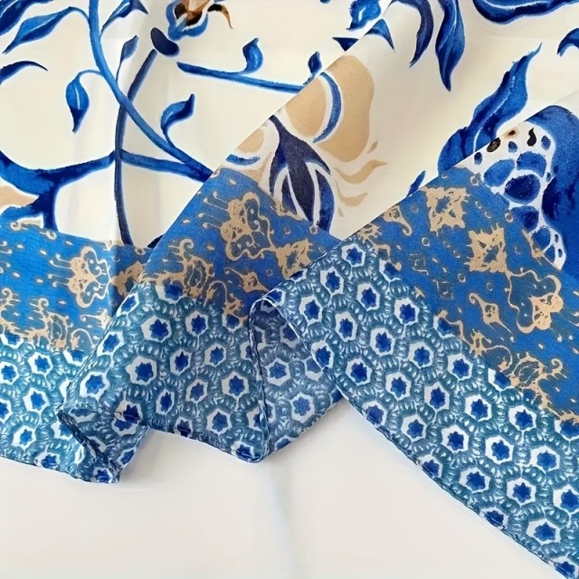 Bohemijska kvadratna ruta s cvetličnim potiskom za ženske 