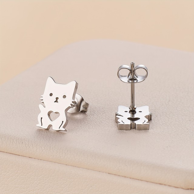 Uhani iz nerjavečega jekla z motivom muce