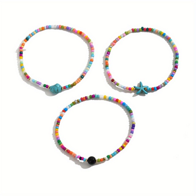 Pisan poletni komplet zapestnic za nogo s kamenčki