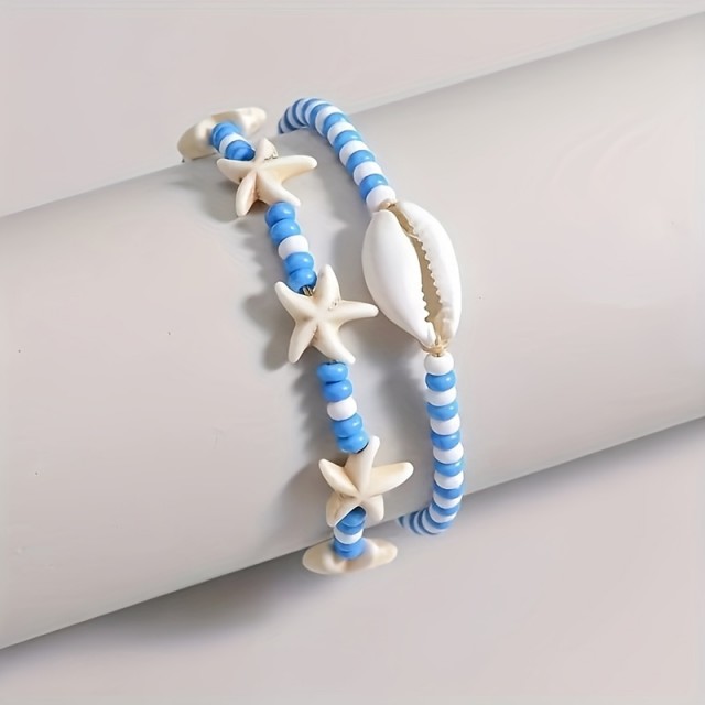 Komplet 2 poletnih zapestnic za nogo v modri barvi