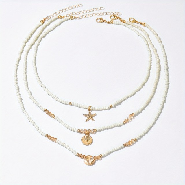 Komplet 3 poletnih verižic  drevo življenja morska zvezda školjka 2 barvi 