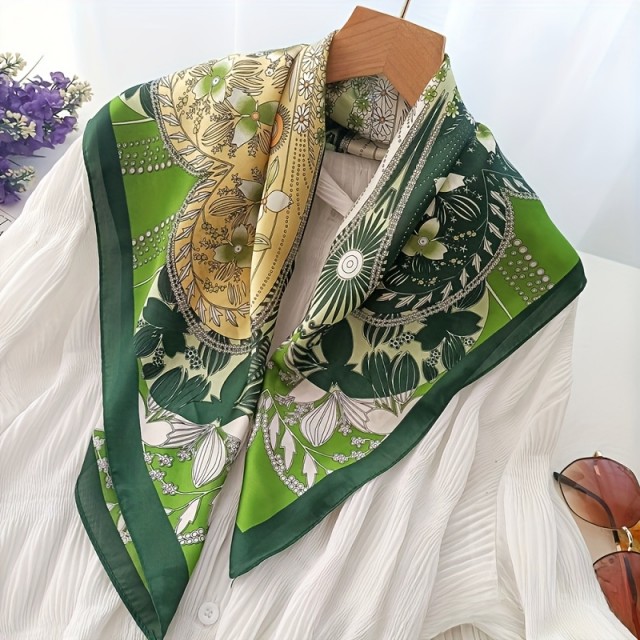 Elegantna ženska kvadratna ruta z zelenim cvetličnim vzorcem