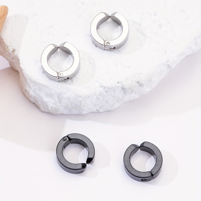 Moški okrogli uhani v črni ali srebrni barvi brez prebadanja