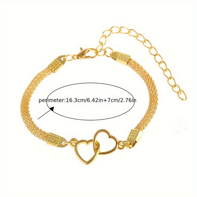 Čudovita zapestnica z dvojnim srcem v srebrni barvi