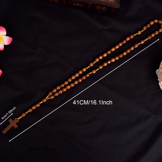 Lesena verska ogrlica rožni venec v svetlo rjavi barvi