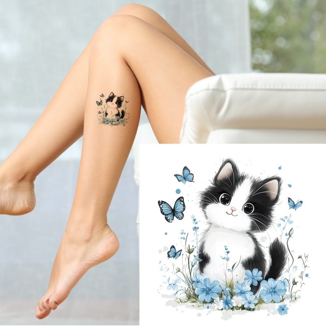 Prikupna začasna tatu nalepka z mucko