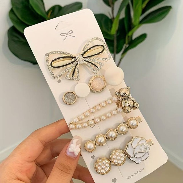 Komplet 6 kovinskih špangic za lase, medo