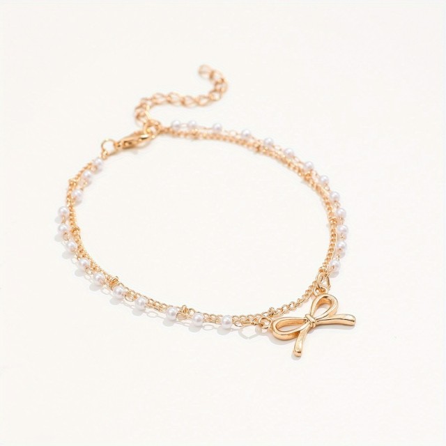 Dvodelni komplet zapestnice za nogo z zlato pentljo in perlicami